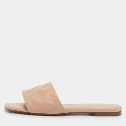 Pre Owned Louis Vuitton Dusty Pink Monogram Embossed Leather Revival Flat Slides Size 38