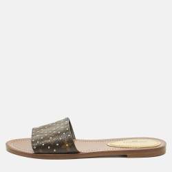 Pre Owned Louis Vuitton Monogram Canvas Studded Lock It Flat Slides Size 38