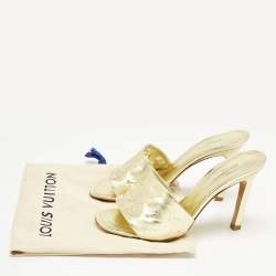 Pre Owned Louis Vuitton Gold Monogram Embossed Leather Revival Slide Sandals Size 38