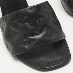 Pre Owned Louis Vuitton Black Monogram Embossed Leather Revival Slide Sandals Size 38