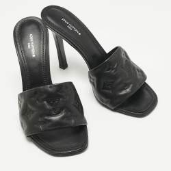Pre Owned Louis Vuitton Black Monogram Embossed Leather Revival Slide Sandals Size 38