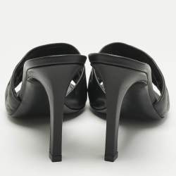 Pre Owned Louis Vuitton Black Monogram Embossed Leather Revival Slide Sandals Size 38