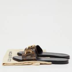 Pre Owned Louis Vuitton Brown Monogram Canvas Lock It Flat Slide Sandals Size 39