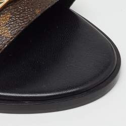 Pre Owned Louis Vuitton Brown Monogram Canvas Lock It Flat Slide Sandals Size 39
