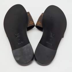 Pre Owned Louis Vuitton Brown Monogram Canvas Lock It Flat Slide Sandals Size 39