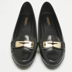 Pre Owned Louis Vuitton Black Brushed Leather Penny Loafers Size 37.5