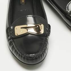 Pre Owned Louis Vuitton Black Brushed Leather Penny Loafers Size 37.5