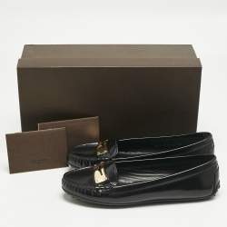 Pre Owned Louis Vuitton Black Brushed Leather Penny Loafers Size 37.5