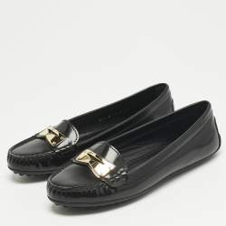 Pre Owned Louis Vuitton Black Brushed Leather Penny Loafers Size 37.5