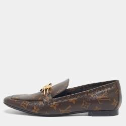 Pre Owned Louis Vuitton Brown Coated Canvas Upper Case Loafers Size 38.5