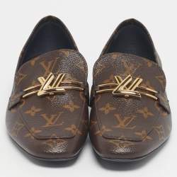 Pre Owned Louis Vuitton Brown Coated Canvas Upper Case Loafers Size 38.5