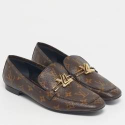 Pre Owned Louis Vuitton Brown Coated Canvas Upper Case Loafers Size 38.5