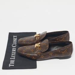 Pre Owned Louis Vuitton Brown Coated Canvas Upper Case Loafers Size 38.5