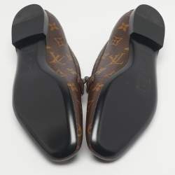 Pre Owned Louis Vuitton Brown Coated Canvas Upper Case Loafers Size 38.5