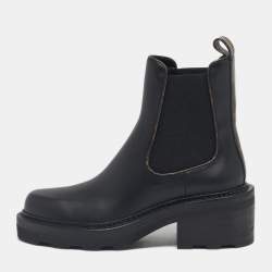 Pre Owned Louis Vuitton Black Leather Beaubourg Ankle Boots Size 38.5
