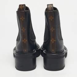 Pre Owned Louis Vuitton Black Leather Beaubourg Ankle Boots Size 38.5