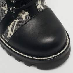 Pre Owned Louis Vuitton Grey/Black Monogram Denim and Leather Star Trail Ankle Boot Size 36
