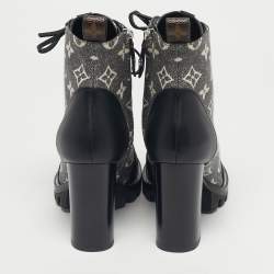 Pre Owned Louis Vuitton Grey/Black Monogram Denim and Leather Star Trail Ankle Boot Size 36