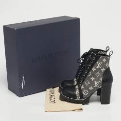 Pre Owned Louis Vuitton Grey/Black Monogram Denim and Leather Star Trail Ankle Boot Size 36