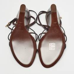Pre Owned Louis Vuitton Brown Leather Ankle Strap Wedge Sandals Size 39