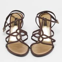 Pre Owned Louis Vuitton Brown Leather Ankle Strap Wedge Sandals Size 39
