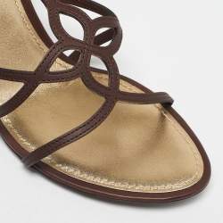Pre Owned Louis Vuitton Brown Leather Ankle Strap Wedge Sandals Size 39