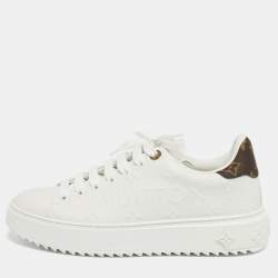 Pre Owned Louis Vuitton White Embossed Monogram Leather Time Out Low Top Sneakers Size 37.5