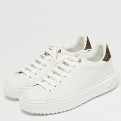 Pre Owned Louis Vuitton White Embossed Monogram Leather Time Out Low Top Sneakers Size 37.5