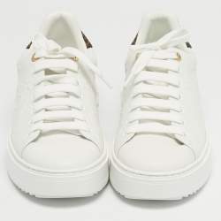 Pre Owned Louis Vuitton White Embossed Monogram Leather Time Out Low Top Sneakers Size 37.5