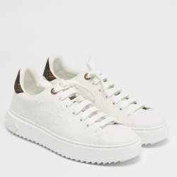Pre Owned Louis Vuitton White Embossed Monogram Leather Time Out Low Top Sneakers Size 37.5