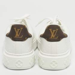 Pre Owned Louis Vuitton White Embossed Monogram Leather Time Out Low Top Sneakers Size 37.5