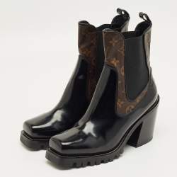 Pre Owned Louis Vuitton Black Leather LV Beaubourg Chelsea Ankle Boots Size 40