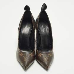 Pre Owned حذاء كعب عالي لوي فيتون مات شيك جلد وكانفاس مونوغرامي بني/أسود كعب مربع سميك مقاس 37