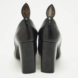 Pre Owned حذاء كعب عالي لوي فيتون مات شيك جلد وكانفاس مونوغرامي بني/أسود كعب مربع سميك مقاس 37