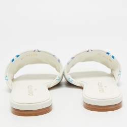 Pre Owned Louis Vuitton Revival Size 39 White/Blue Monogram Leather Flat Slide