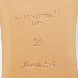 Pre Owned Louis Vuitton Revival Size 39 White/Blue Monogram Leather Flat Slide