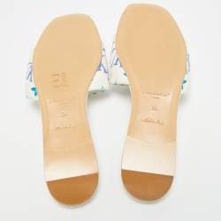 Pre Owned Louis Vuitton Revival Size 39 White/Blue Monogram Leather Flat Slide
