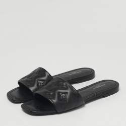 مملوكة مسبقًا Louis Vuitton Revival Size 38 Black Monogram Leather Flat Slide