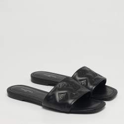 مملوكة مسبقًا Louis Vuitton Revival Size 38 Black Monogram Leather Flat Slide