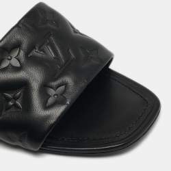 مملوكة مسبقًا Louis Vuitton Revival Size 38 Black Monogram Leather Flat Slide