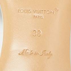 Pre Owned Louis Vuitton Revival Size 38 White/Blue Monogram Leather Flat Slide