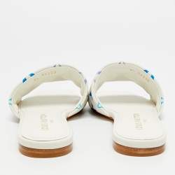 Pre Owned Louis Vuitton Revival Size 38 White/Blue Monogram Leather Flat Slide
