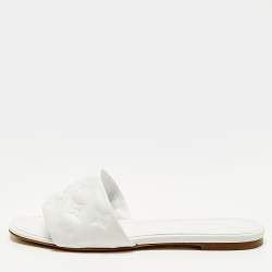 Pre Owned Louis Vuitton Revival Size 40 White Monogram Leather Flat Slide