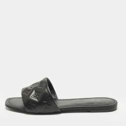 Pre Owned Louis Vuitton Revival Size 40 Black Leather Flat Sandals