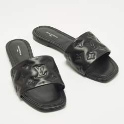 Pre Owned Louis Vuitton Revival Size 40 Black Leather Flat Sandals