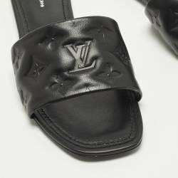 Pre Owned Louis Vuitton Revival Size 40 Black Leather Flat Sandals