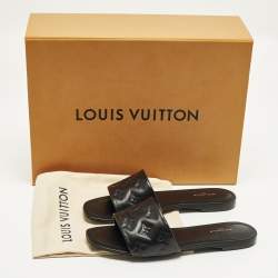 Pre Owned Louis Vuitton Revival Size 40 Black Leather Flat Sandals