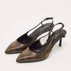 Pre Owned Louis Vuitton Chérie Size 39 Brown/Black Monogram Canvas and Patent Leather Slingback Pumps