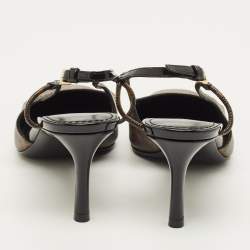 Pre Owned Louis Vuitton Chérie Size 39 Brown/Black Monogram Canvas and Patent Leather Slingback Pumps