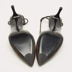 Pre Owned Louis Vuitton Chérie Size 39 Brown/Black Monogram Canvas and Patent Leather Slingback Pumps